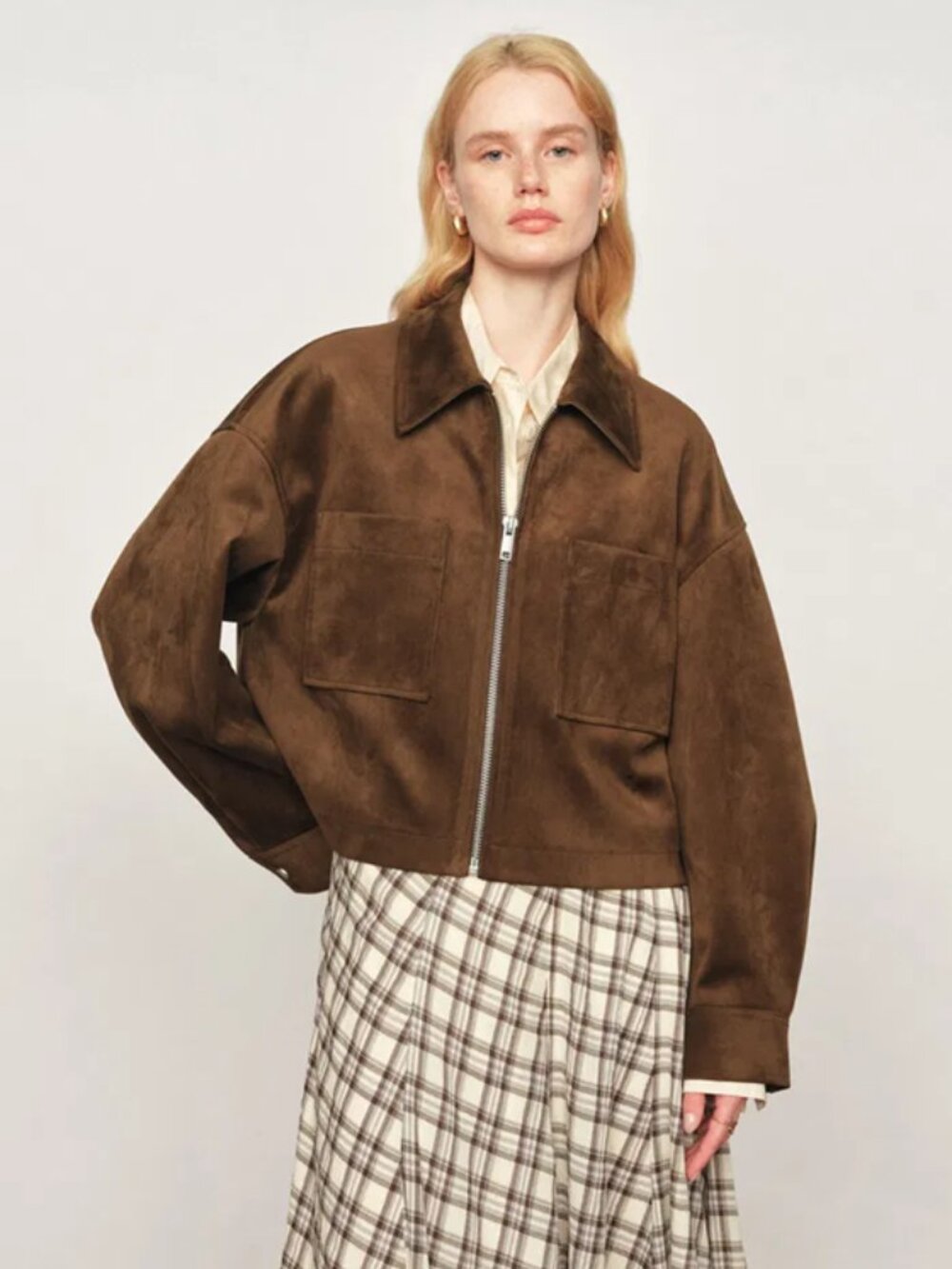Fabrique Coddenham Jacket in Faux Suede Brown XS